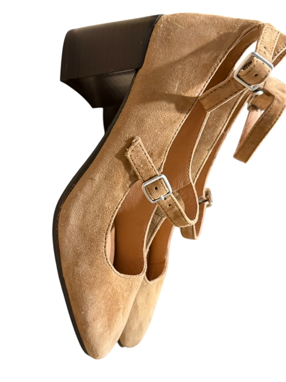 Madewell The Annalise Ankle-Strap Pump Suede Tan Brown Block Heel Preppy Boho - Picture 6 of 7